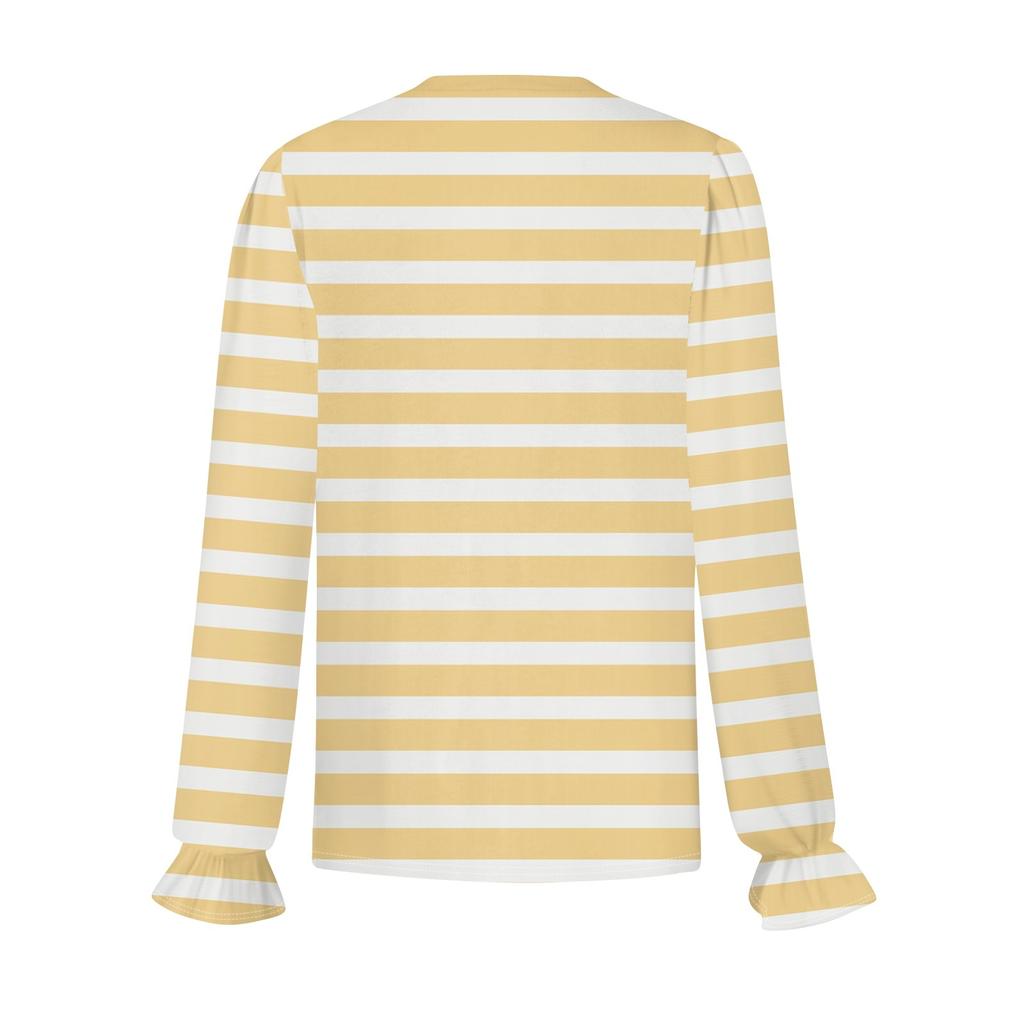 Women's Daily Casual Long-sleeved Striped Printed V-neck Top