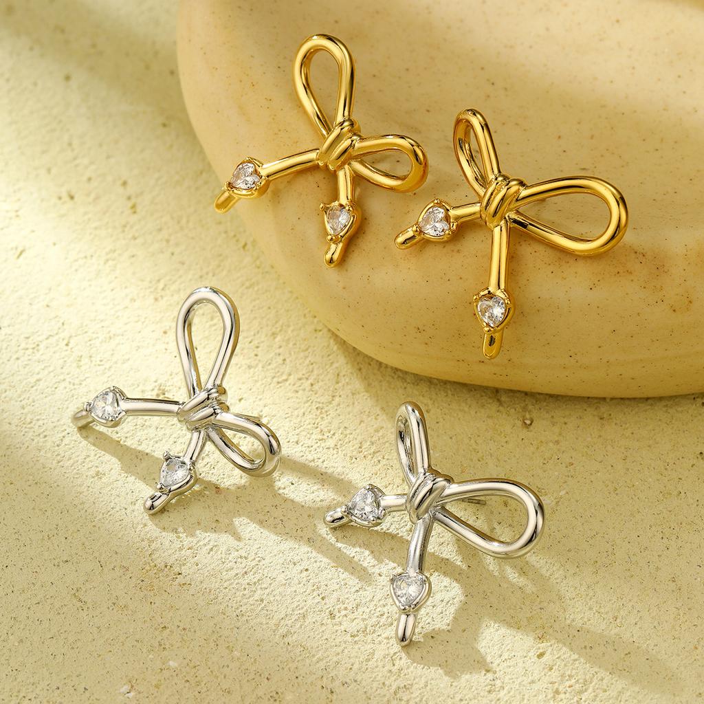 Minimalist Bowknot Hoop Earrings Stainless Steel Gold Silver Plated Hollow Bow Drop Earrings for Women Daily Jewelry
