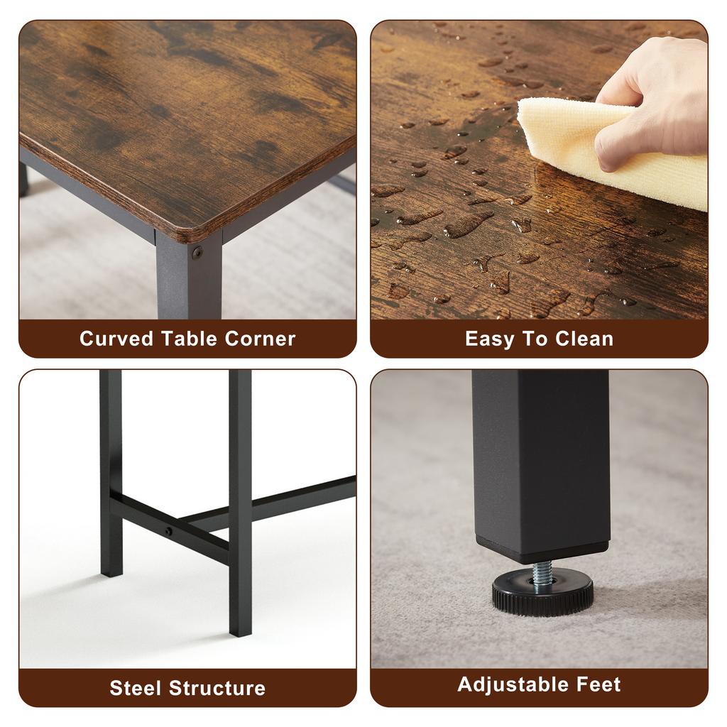 Dining Table Set, Bar Table with 2 Benches, Industrial Breakfast Table for Kitchen, Living Room, Party Room, Rustic Brown and Black, 110*60*75cm