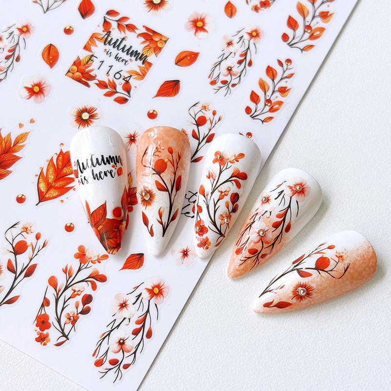 3pcs Stickers Autumn Winter Dry Red Gold Brown Maples Leaves Nail Art Decals Stickers For Nails Art Manicures Tips Decorations