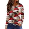 Women's Fashion Hem Slit Casual Christmas Printed Round Neck Long Sleeve Top