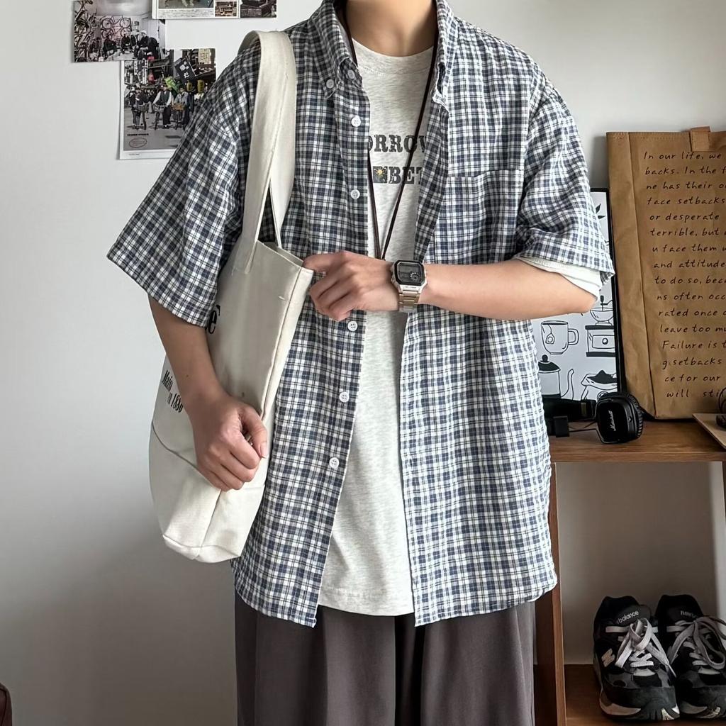 Рубашка с коротким рукавом в стиле ретро из джинсовой ткани, летняя модная мужская и женская марка, японский ретро-тренд с коротким рукавом, классная и свободная рубашка