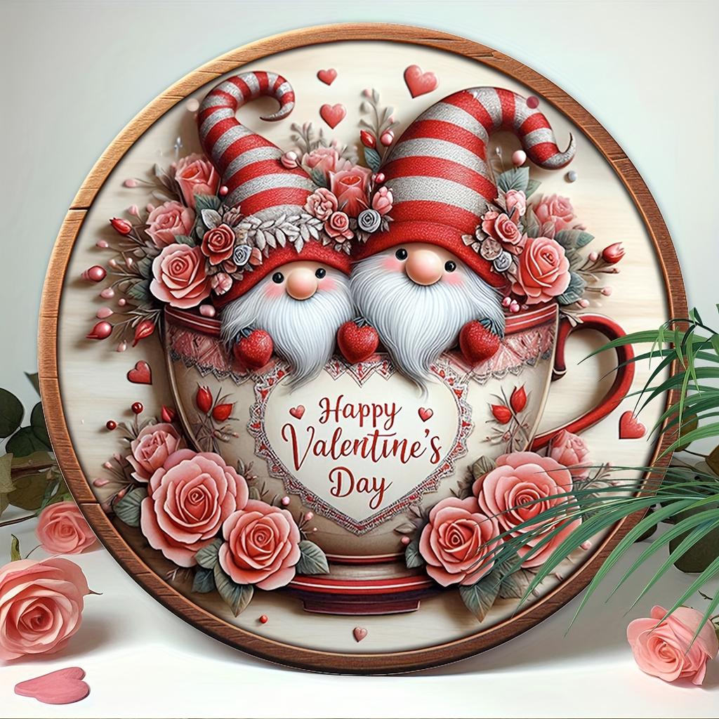 Деревянная табличка «Гном на День святого Валентина» 7,87"x7,87" — идеально подходит для декора дома, сада и крыльца, идеально подходит для приветствия или венка, отличный подарок для друзей