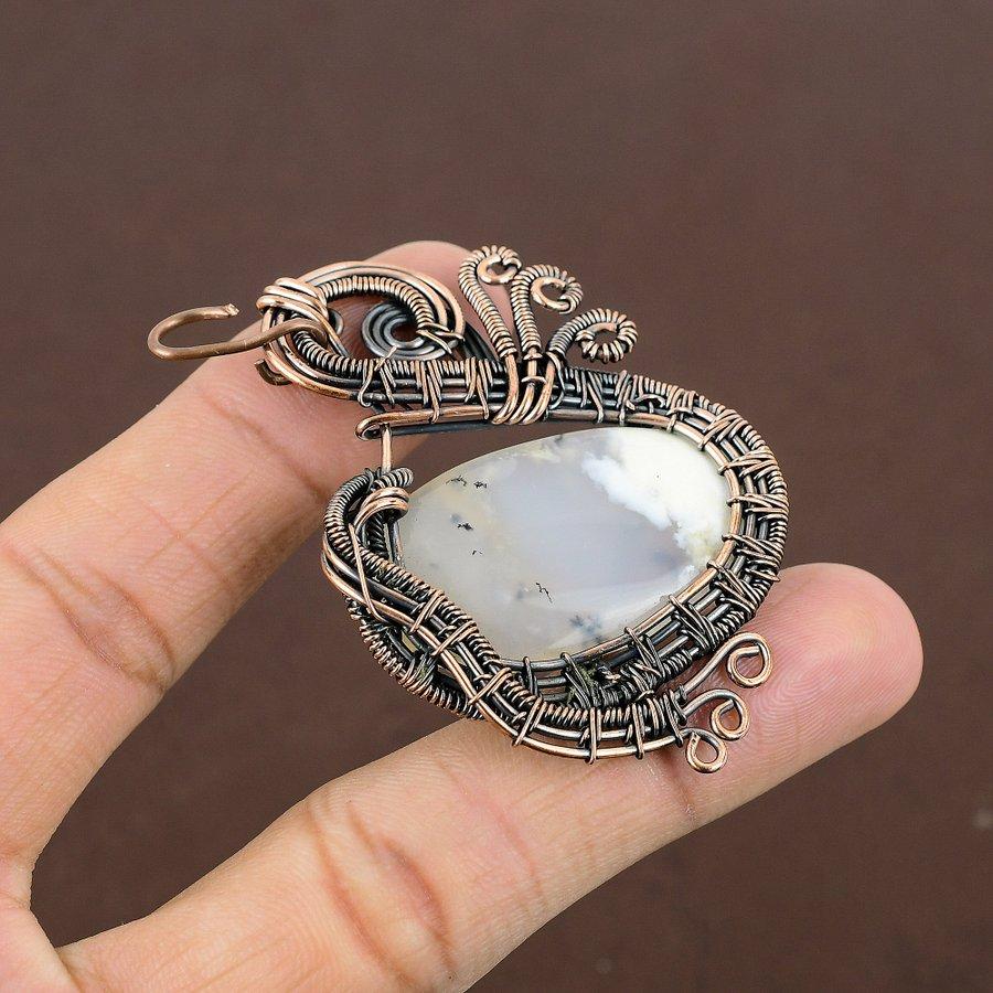 Дендритовый Опал Ручной Работы Обмотка Медной Проволокой Ювелирная Подвеска 2.76" w0k04