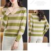 V-neck Striped Knitted Bottom Shirt Spring Autumn New Women's Loose Thin Sweater Top Long Sleeve Blouse S-4XL