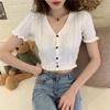 Summer Wild Slim Short Shirt Was Thin Hollow Short-sleeved V-neck Sweater Female
