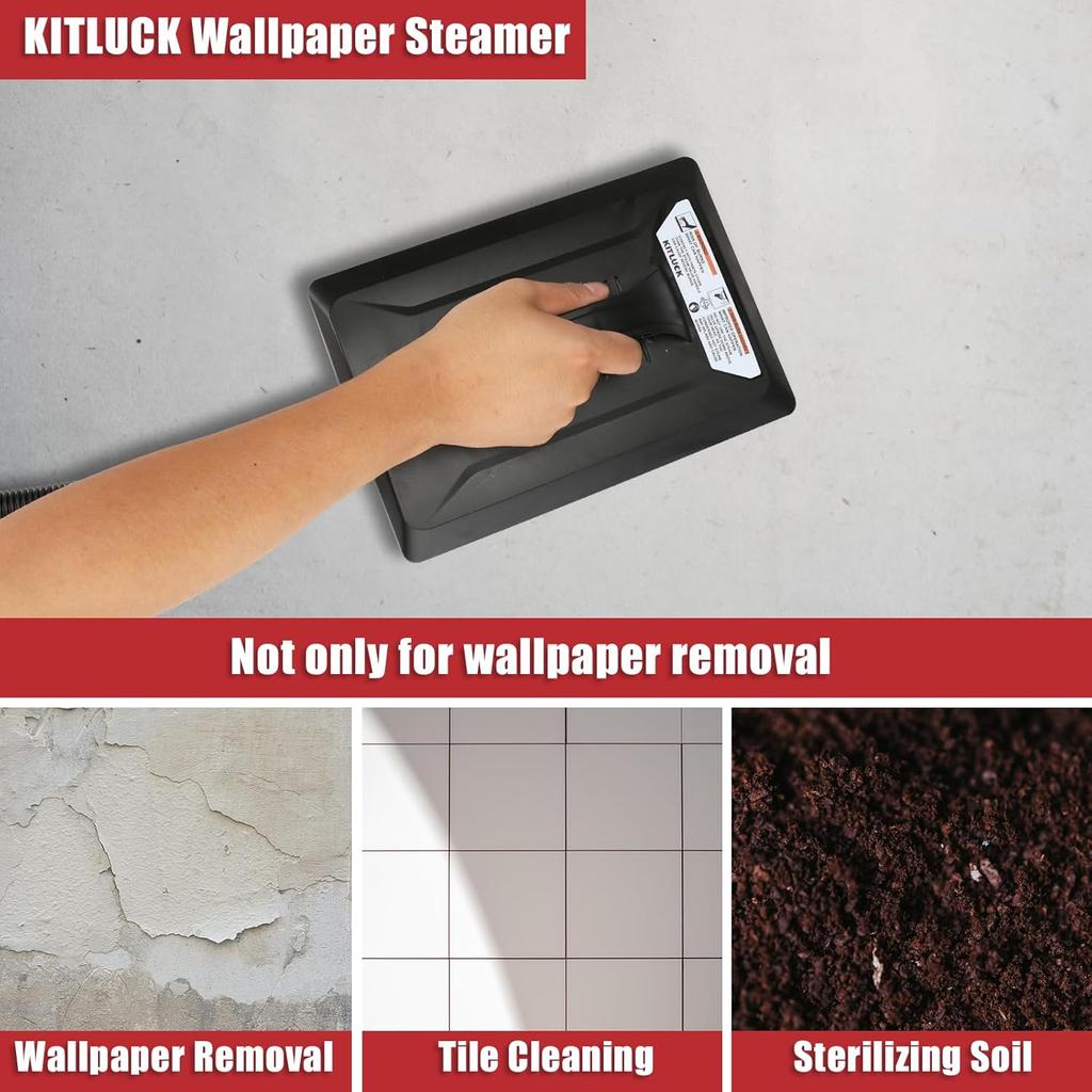 Пароочиститель для обоев 1500 Вт, без химикатов, шланг 3,5 м, резервуар 1,2 галлона, большая паровая пластина.