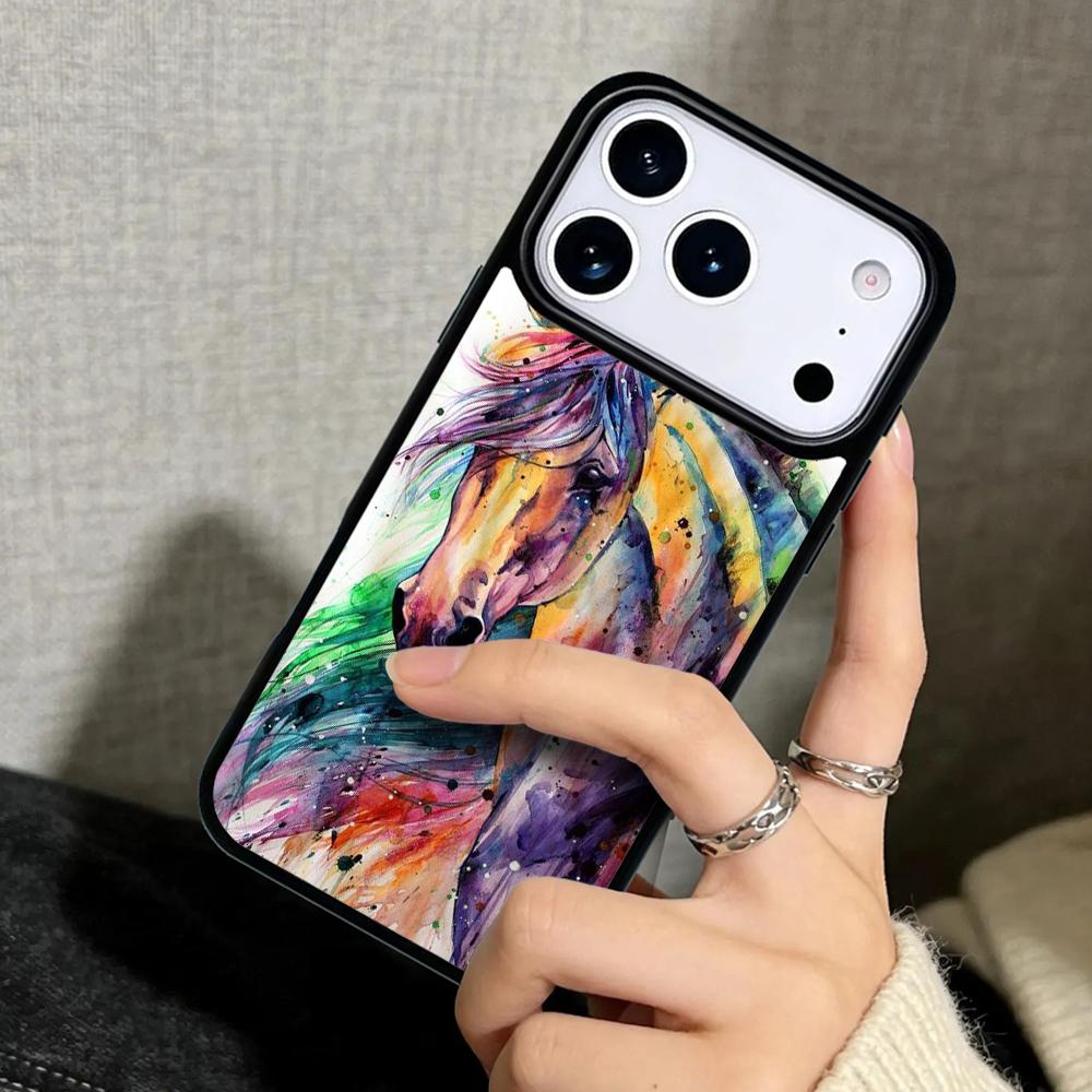 Чехол Case для iPhone 17 Air 16 Pro Max 15 Plus 11 13 Mini 14 12 Задняя крышка телефона Акварельная лошадь Масляная живопись
