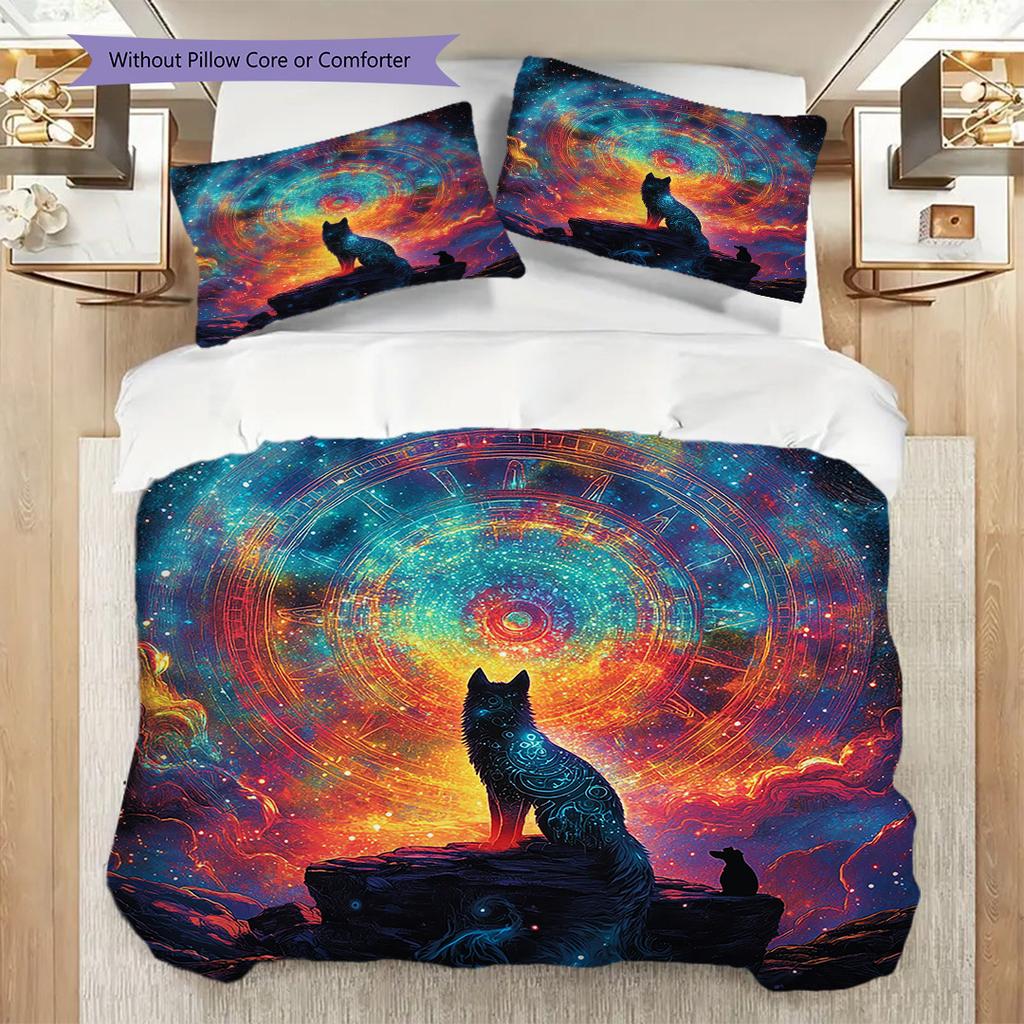 Wolf Pattern Bedding Quilt Set Quilt Cover Pillowcase Home Decoration Birthday Gift (1 * duvet cover + 2 * pillowcase, without core)