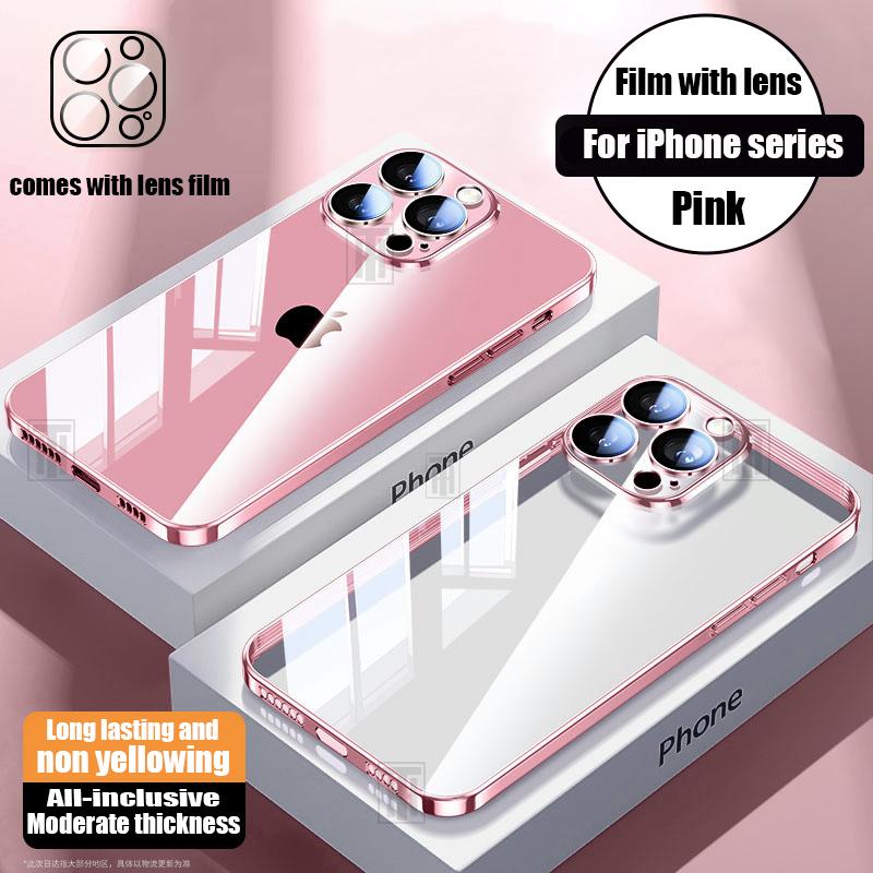 Официальный не желтеющий прозрачный чехол с покрытием для For Iphone 16 15 14 13 12 11 Pro Max Plus Ультратонкая защитная пленка для линз Мягкая крышка