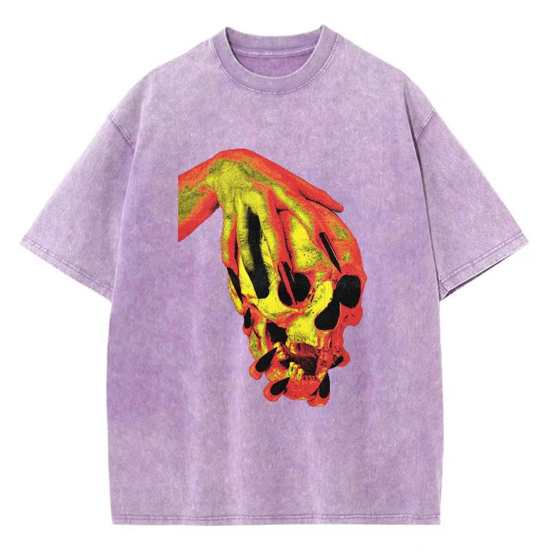 Уличный стиль футболка женская из вываренного денима с принтом черепа новая свободная с круглым вырезом и коротким рукавом студенческая вечеринка винтажный топ