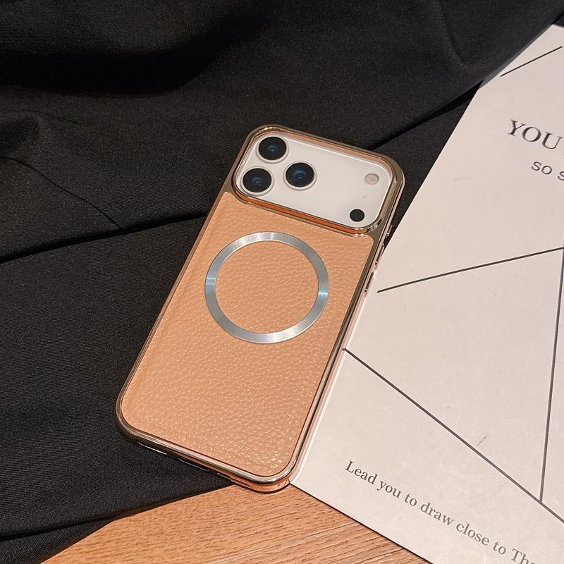 Роскошный чехол для телефона с магнитом из кожи с текстурой личи для iPhone 17Air 16 14 15 Plus 11 12 13 16 17 pro Max Ударопрочная задняя крышка