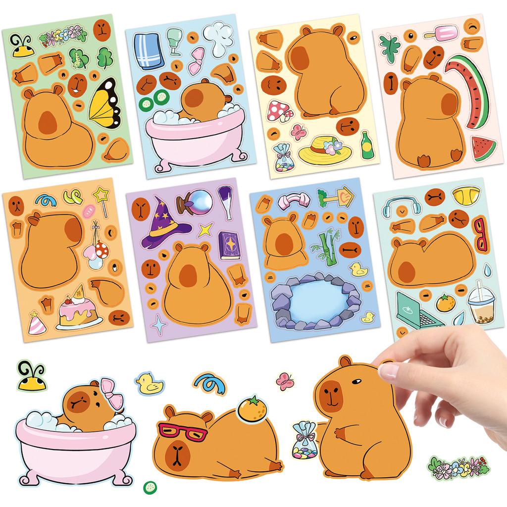 8PCS Capybara Puzzle Stickers for Children DIY Capybara Cartoon Animal Puzzle Parent-child Interaction Make A Face Stickers