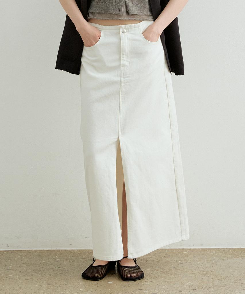 Artid Slit Denim Long Skirt_White