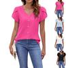 Women's Loose Casual Solid Color V-Neck Short Sleeved Loose Chiffon Shirt Pearl Top