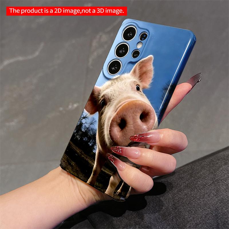 2DFlat Samsung phone case Cute Pig Facing Camera Outdoors Applicable to Galaxy S22 S23 S24 S25ULTRA S26 A12 A13 A14 A15 A16