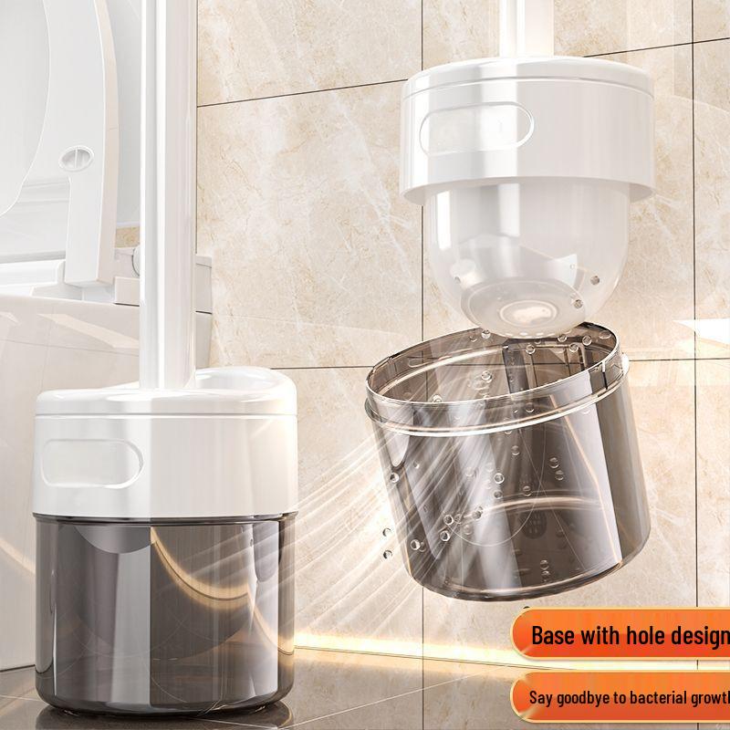 Настенный туалетный ершик с длинной ручкой и подставкой - Без мертвых зон, Идеально подходит для бытовых ванных комнат, приседающих туалетов и подвесного хранения.