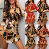 Joliann Women Long Sleeve Chain PrintedShirt Dress Ladies Casual Mini Dress