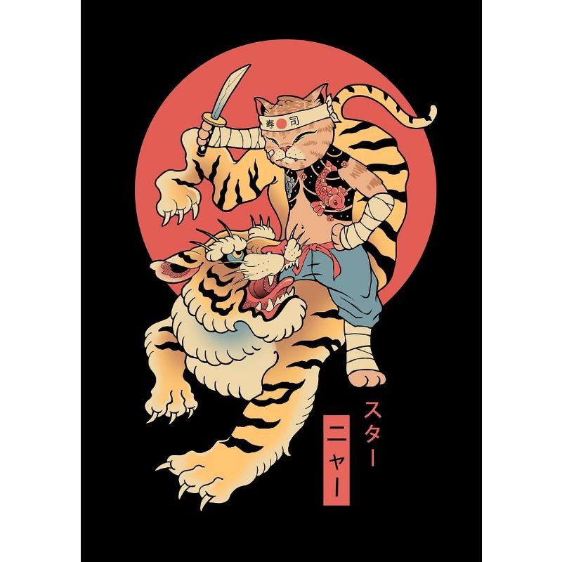 Японский Ретро Стиль Татуировка Самурай Кот Рамен Мультяшные Постеры Принты Холст Картина Настенное Искусство Картина Гостиная Домашний Декор
