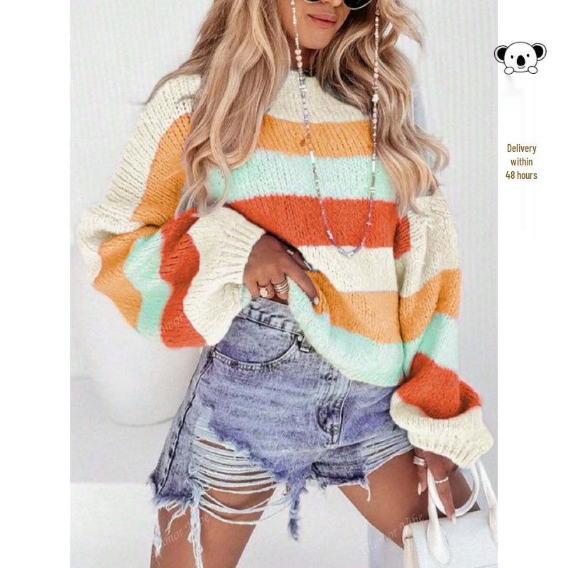 Men's Striped Color Block Sweater - Style 19467
