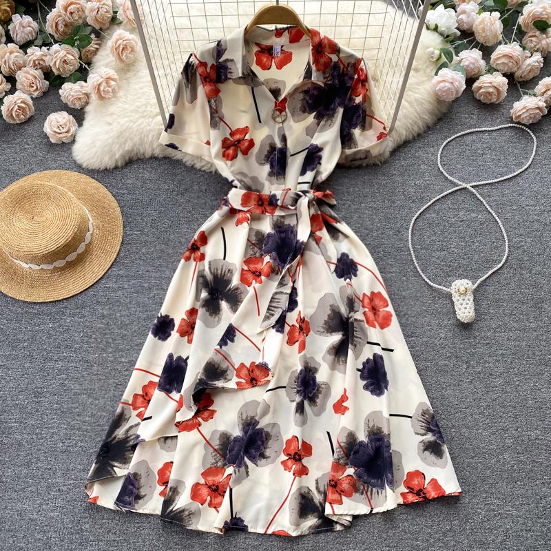 RUGOD Платье в праздничном стиле на шнуровке с принтом на талии. Летнее женское шикарное французское платье средней длины с короткими рукавами.