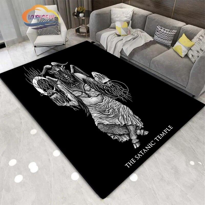 Satanic Skull Inverted Pentagram Area Rug Sheep Head Demon Baphomet Rug Gothic Series Hall Bedroom Fashionable Carpet