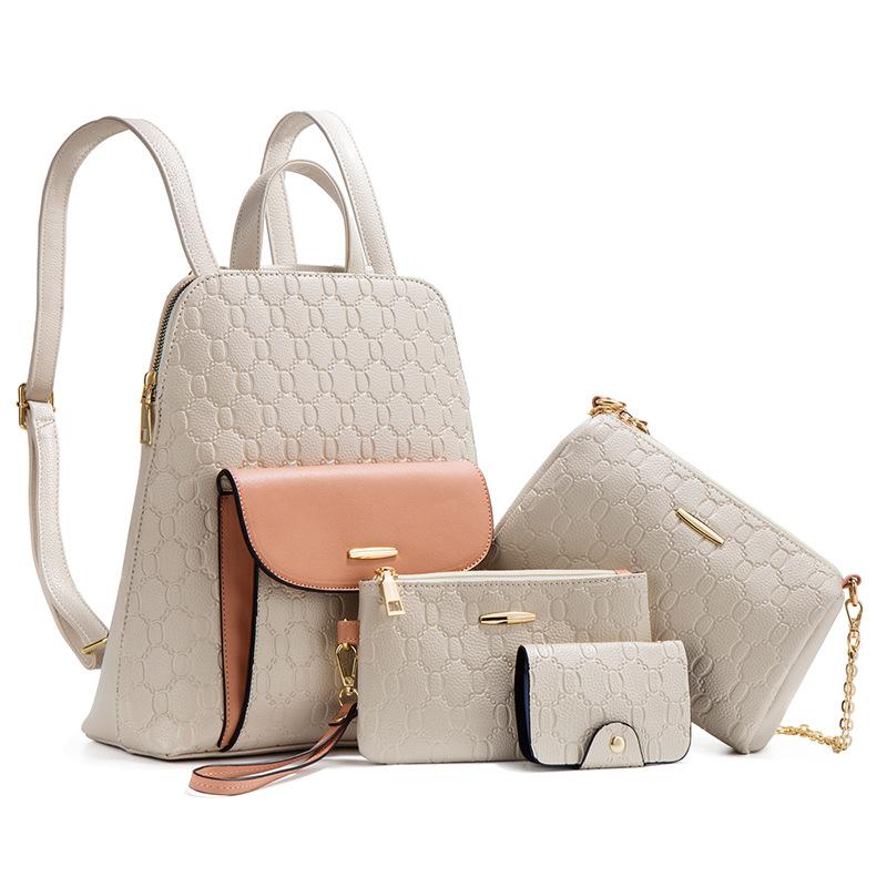 4-Piece Quilted Crossbody Shoulder Bag Set for Women, Large Capacity Chain Tote Backpack, Trendy Minimalist PU Leather Handbag