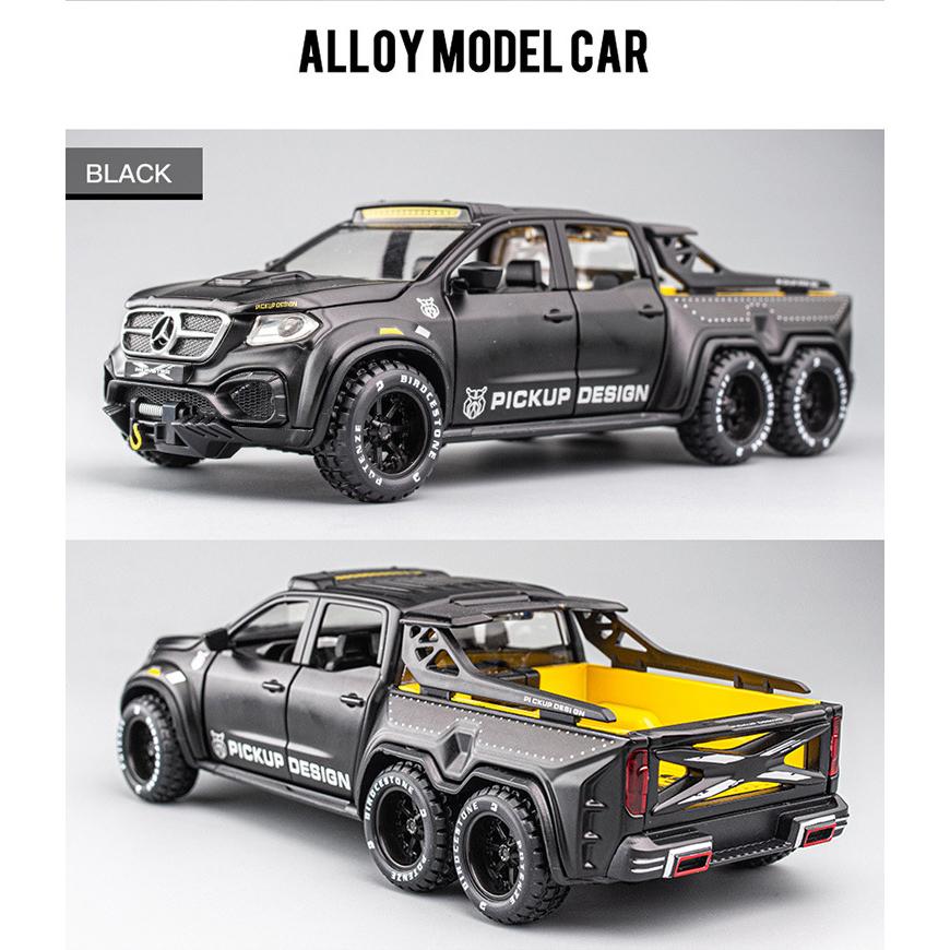 Масштаб 1/28 Benz Monster Pickup 6x6, литая под давлением модель автомобиля, игрушечный автомобиль с откатным механизмом, звуком и светом для детей, коллекция подарков для мальчиков и девочек