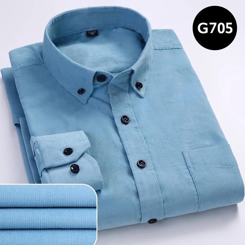 2025 Cotton Corduroy Casual Warm Solid Shirt Long Sleeve Winter Regular Fit Mens Men's Shirts with Pokets