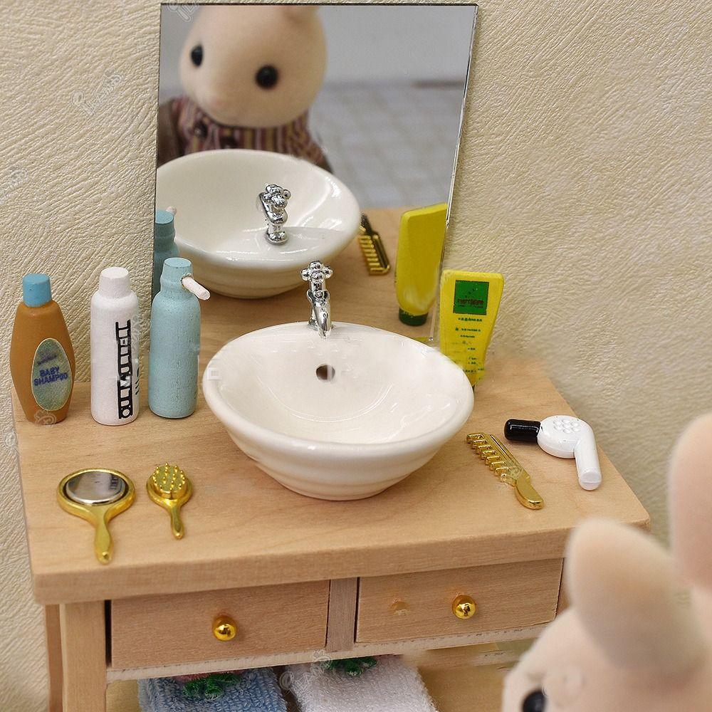 Модель сцены унитаза Миниатюрный туалет Ванна Умывальник Кукольный домик Ванная Кукольные аксессуары