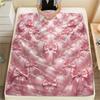 1Pc Pink Bow Print Flannel Blanket, High quality Comfortable for All Seasons, Home Decor, Warmth and Comfort, Perfect for Christmas Gifts W29
