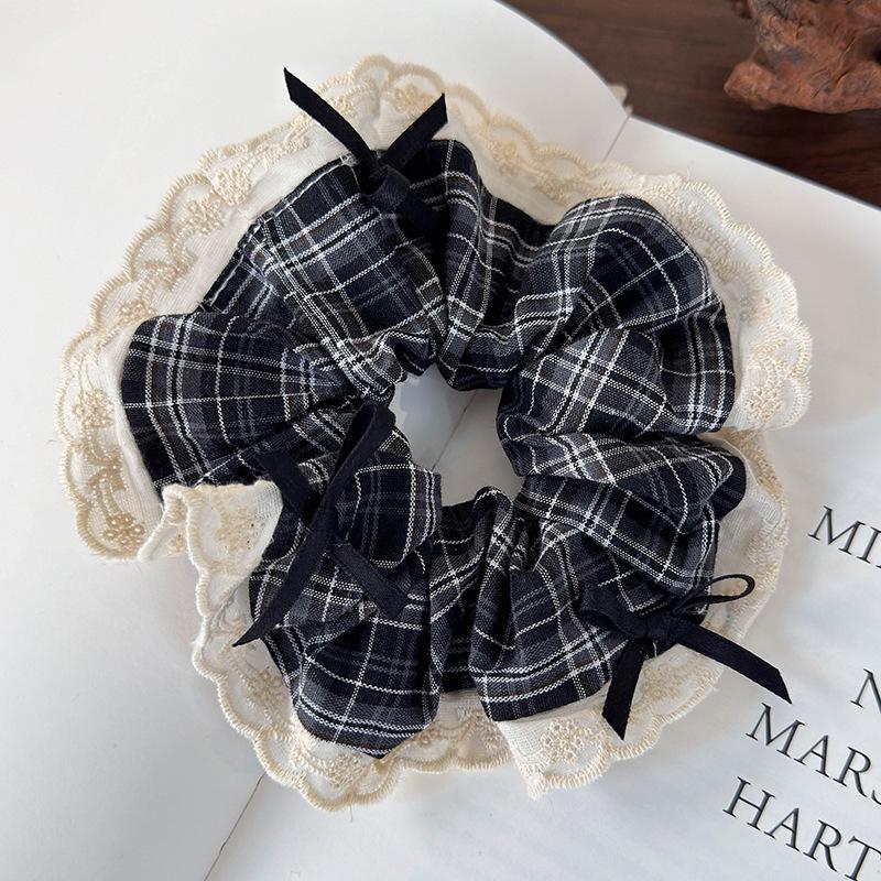 Ретро Клетчатые Кружевные Резинки для Волос Банты Ободки для Женщин Девушек Мода Элегантная Веревка для Волос Резинка Аксессуары для Волос