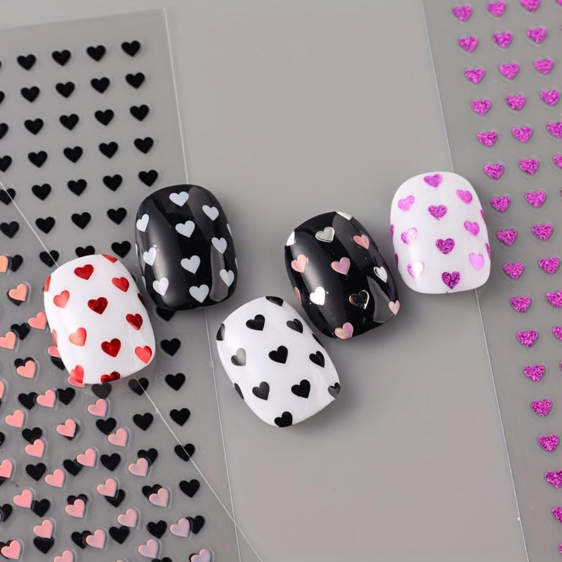 6Pcs Mini Heart Nail Stickers Laser-Cut Love-Themed DIY Nail Patch Decoration, Romantic Nail Art|Romantic Nail Design Stickers