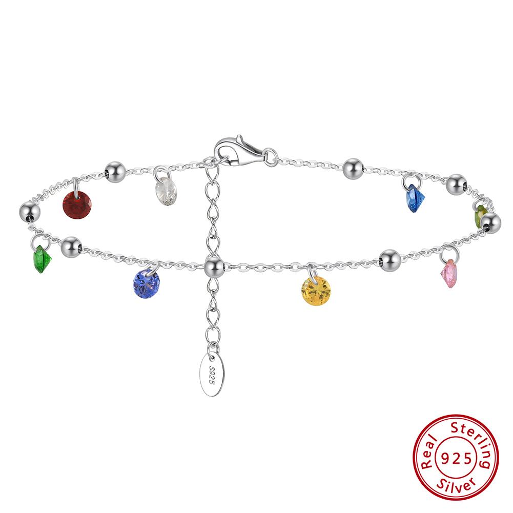 ORSA JEWELS Новый летний пляжный браслет на щиколотку Модный 925 пробы Серебряная кабельная цепочка Разноцветный 4A Цирконий Браслет на щиколотку для женщин ювелирное изделие SA93