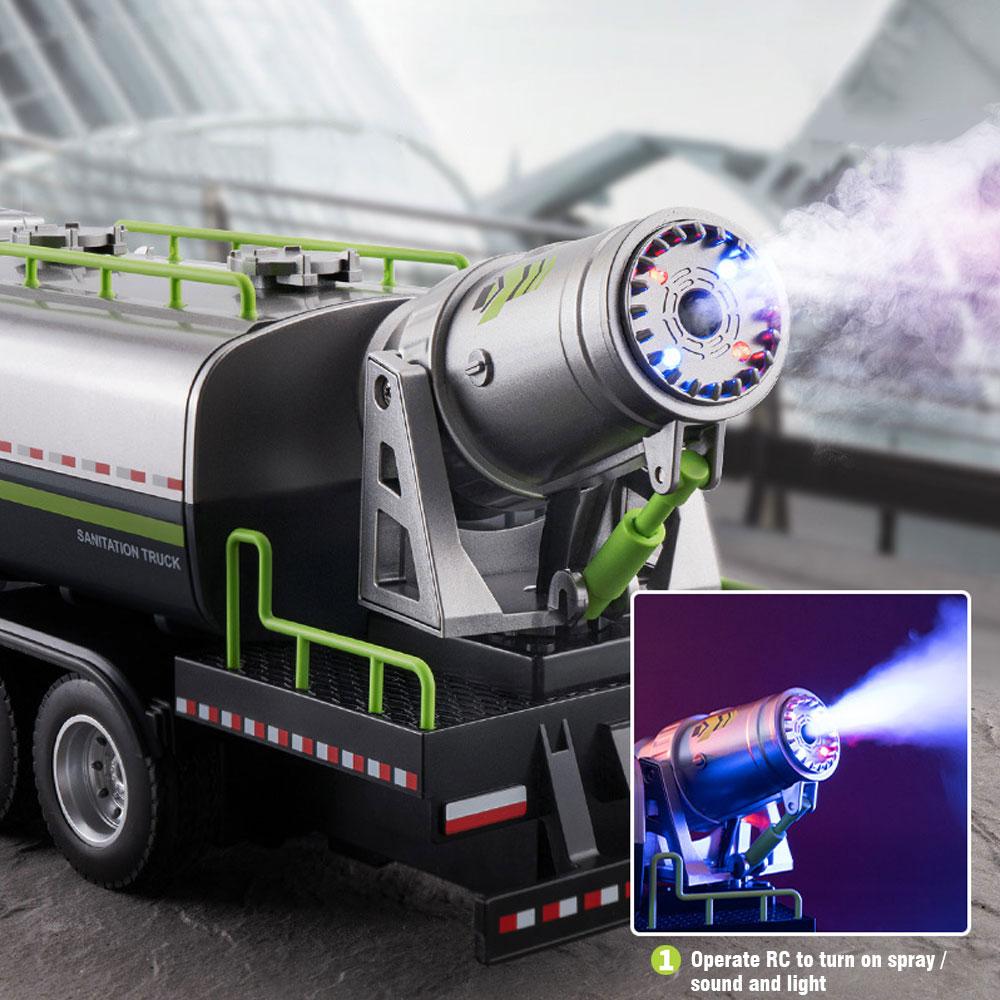 non-toxic Huina Alloy Rc Truck Remote Control Car 9-Channel Dust Suppression Spray Gun Sanitation Vehicle Cleaning Sprinkler Toys for Kid