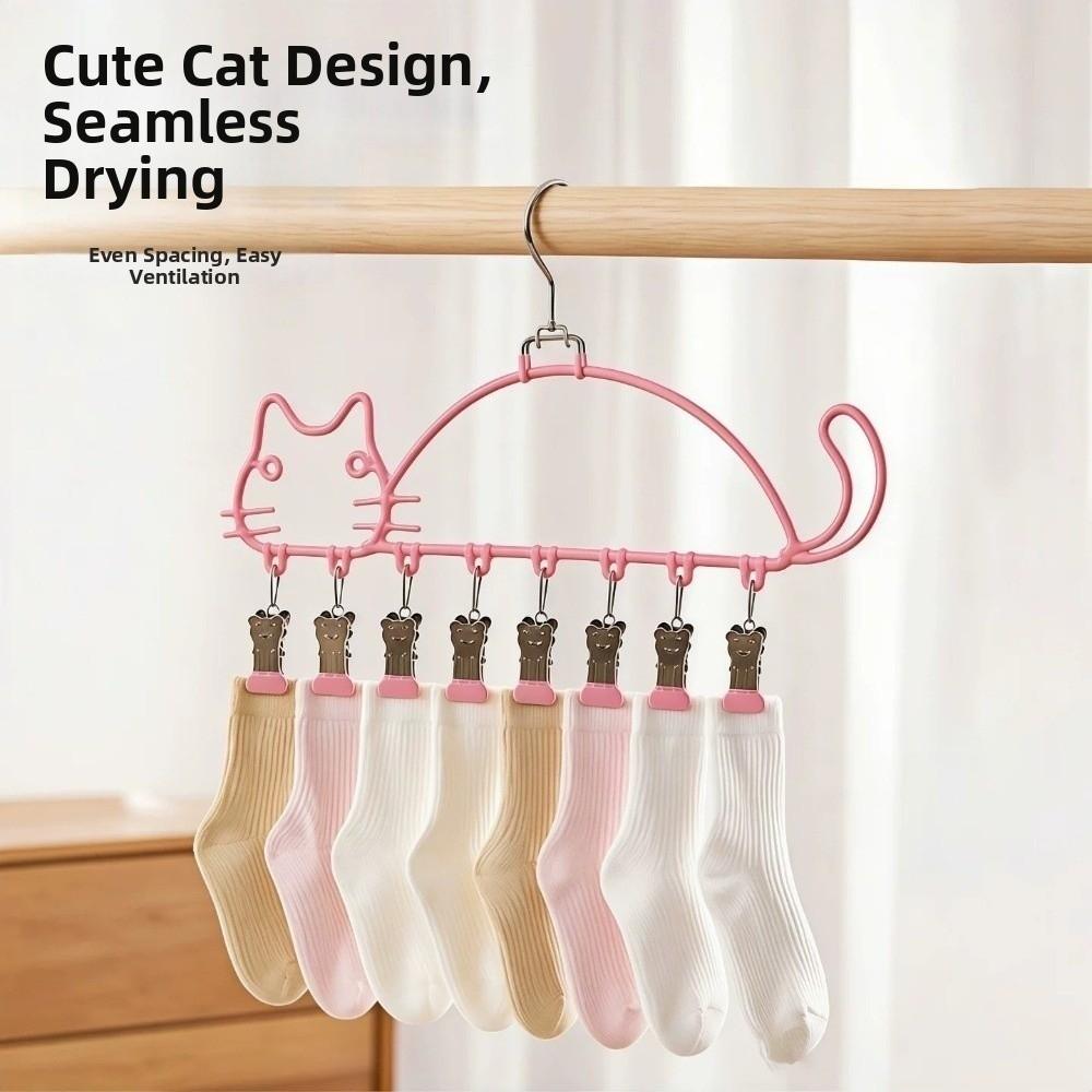 Cat Shape Socks Drying Rack Windproof Clothes Hanger Underwear Drying Clips Indoor Outdoor Use