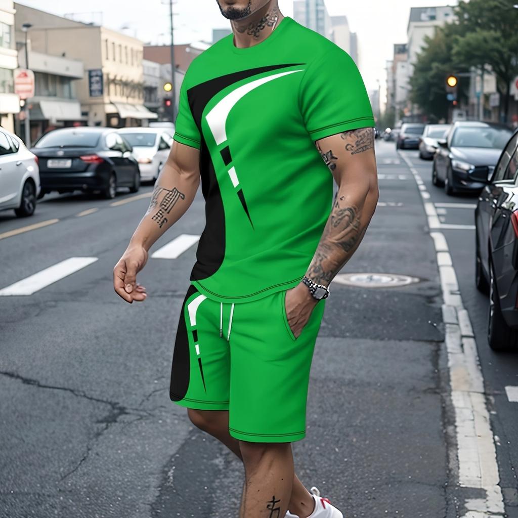 Стильный повседневный и удобный мужской комплект из двух предметов с короткими рукавами и шортами, модная летняя спортивная одежда
