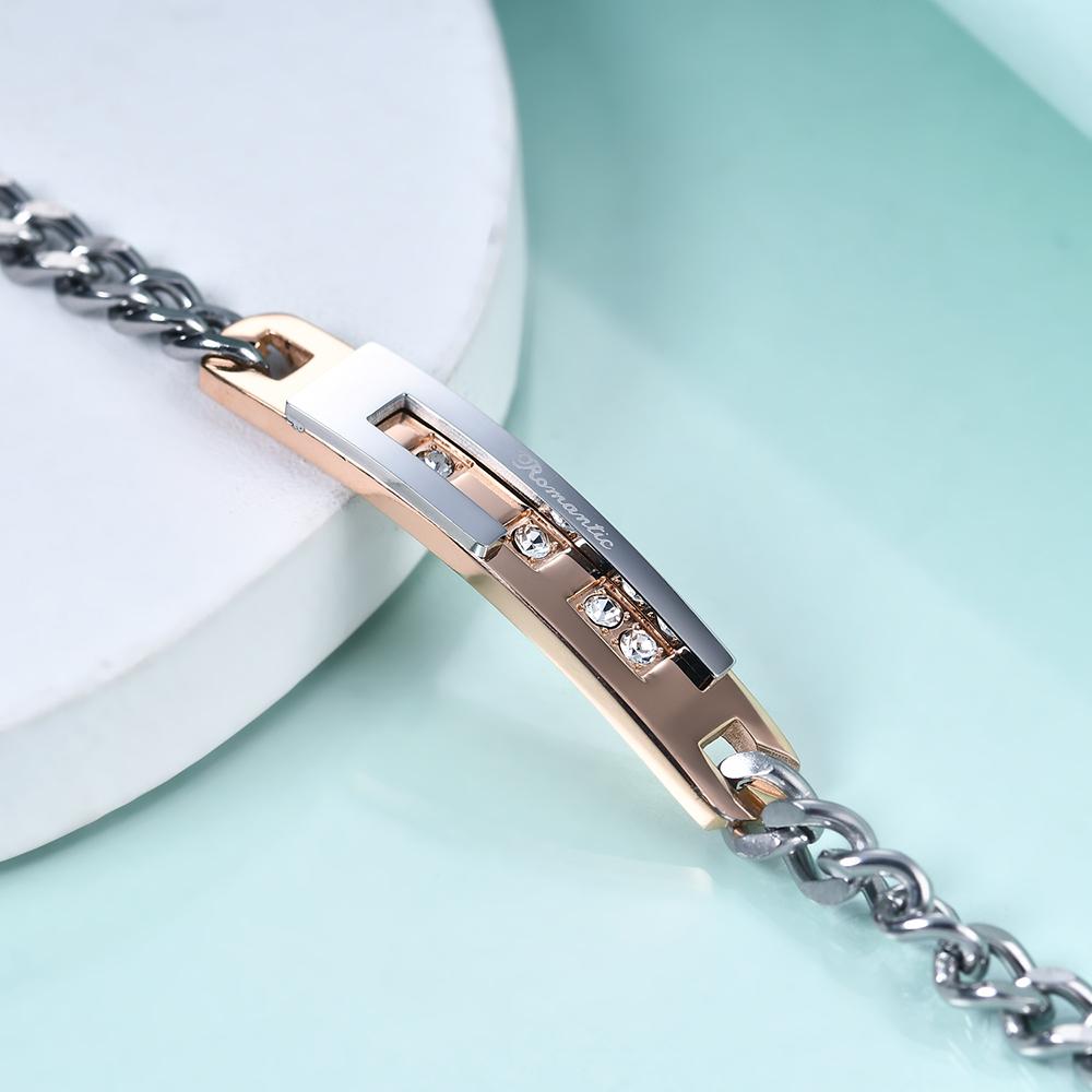 1pc Love Sweet Gift Stainless Steel Black/Rose Gold Color Lovers Couple Crystal Bracelet Bangles for Man Woman
