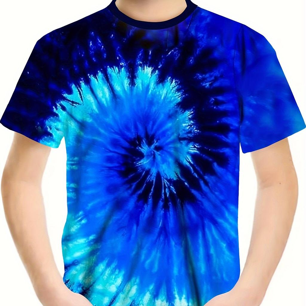 Детская одежда Футболка для девочек с коротким рукавом и принтом 3D Tie-Dye, детская летняя одежда, повседневная стильная одежда с круглым вырезом для мальчиков и девочек