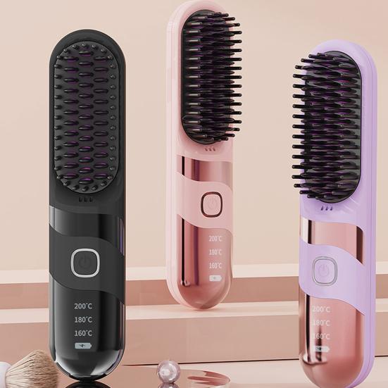 Беспроводной выпрямитель для волос Щетка 3 температурных режима Регулируемый светодиодный дисплей Быстрый нагрев Портативная дорожная электрическая горячая щетка Укладка вьющихся волос