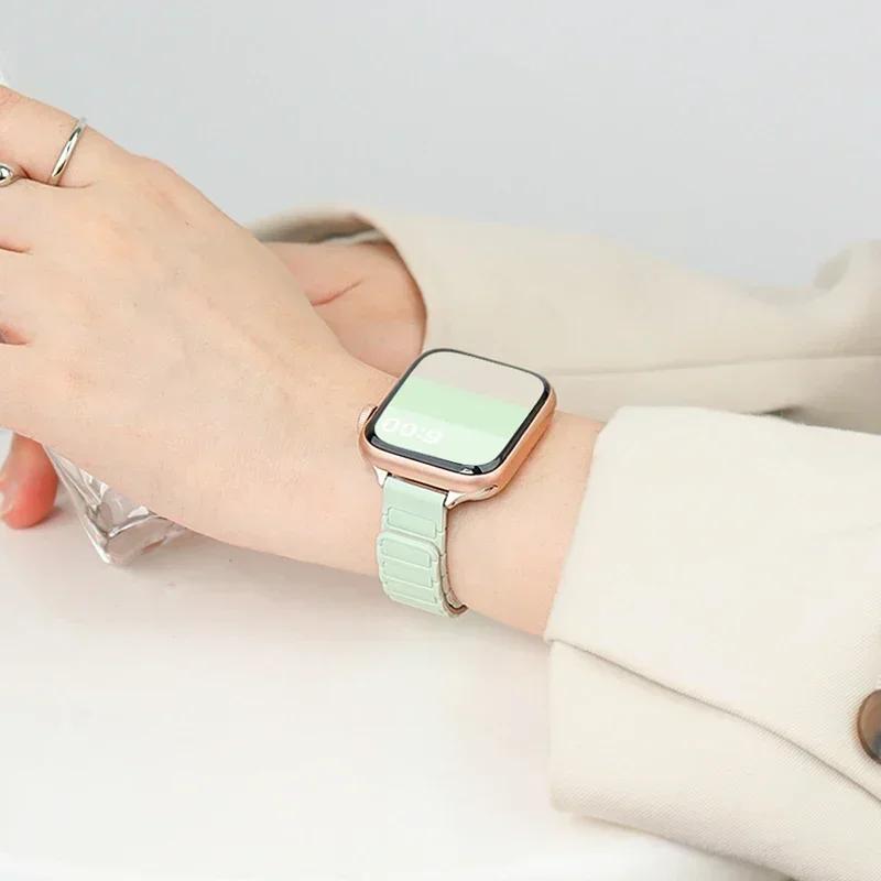Магнитный силиконовый ремешок-петля для Apple Watch S11 42/46 мм 41 мм 45 мм Тонкие ремешки 44 мм 40 мм 38 мм Браслет iWatch SE 10 9 8 7 6 5 4 Ultra1/2/3 49