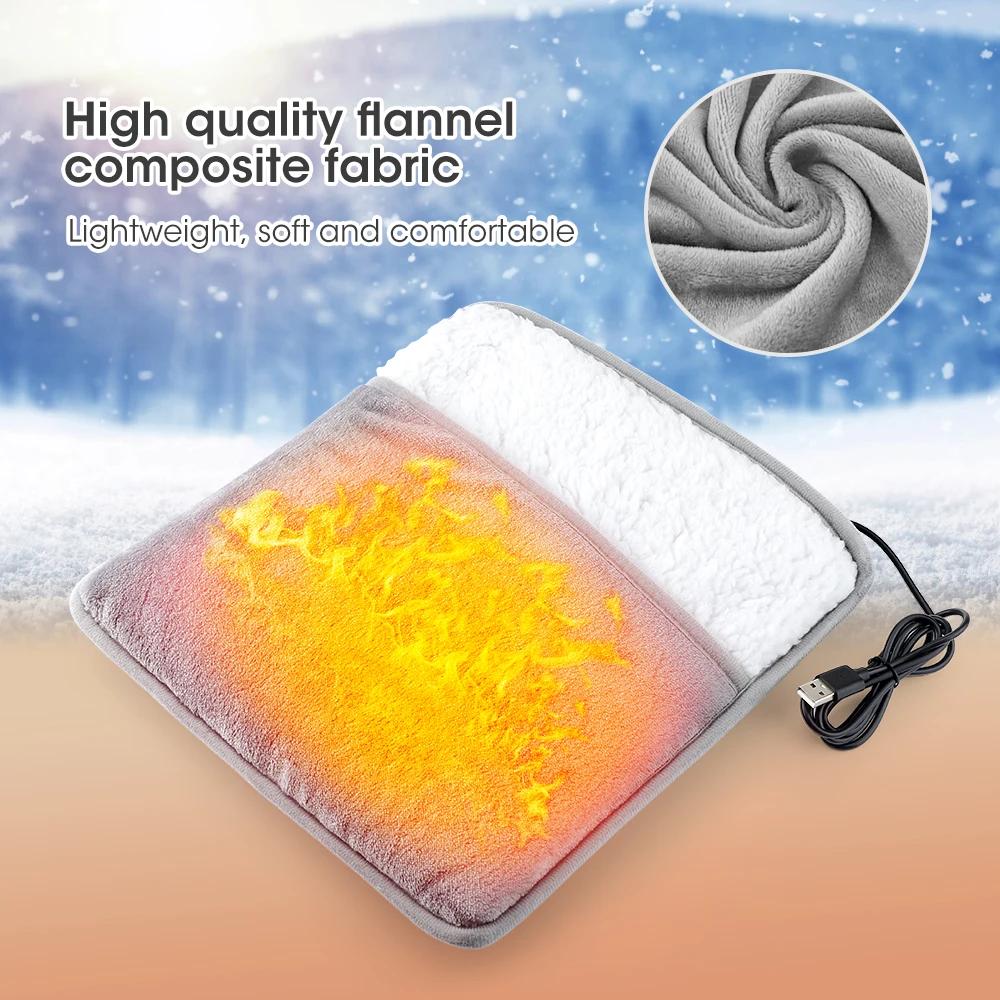 USB Electric Foot Warmer Heating Pad Portable Soft Plush Washable Mat for Under Desk Home Office Use Improve Sleep in Winter