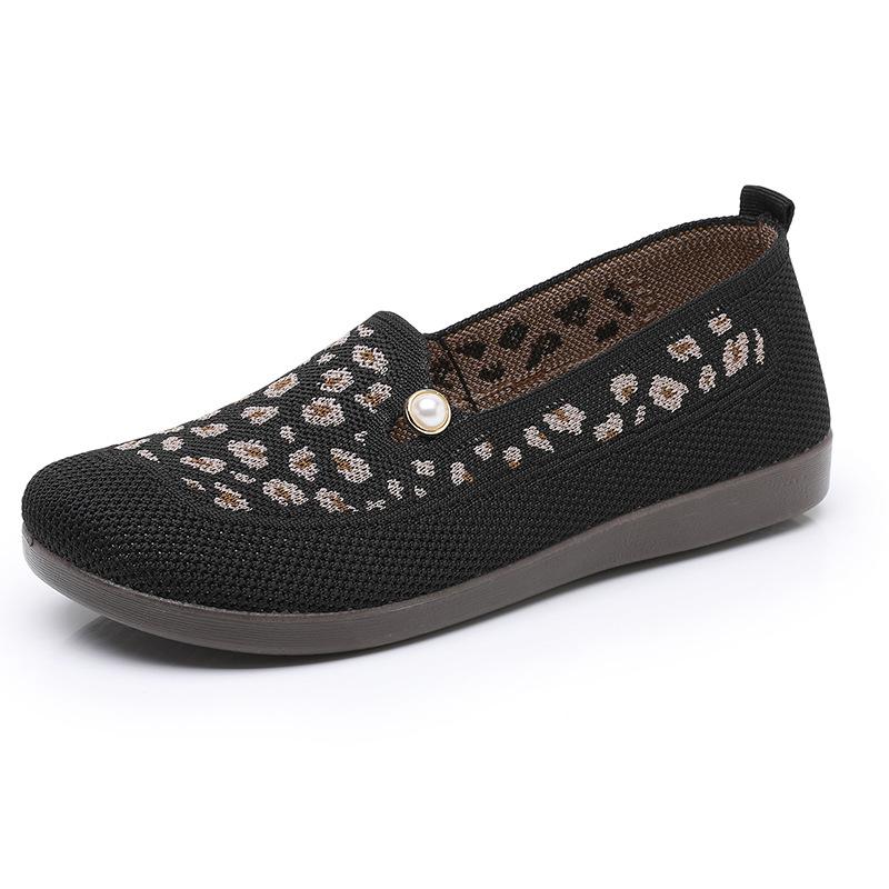 Women's Knitted Flat Shoes Lightweight Comfortable Office Work Loafers Slip On Casual Breathable Mesh Walking Shoes Round Toe Dressy Flats for Women