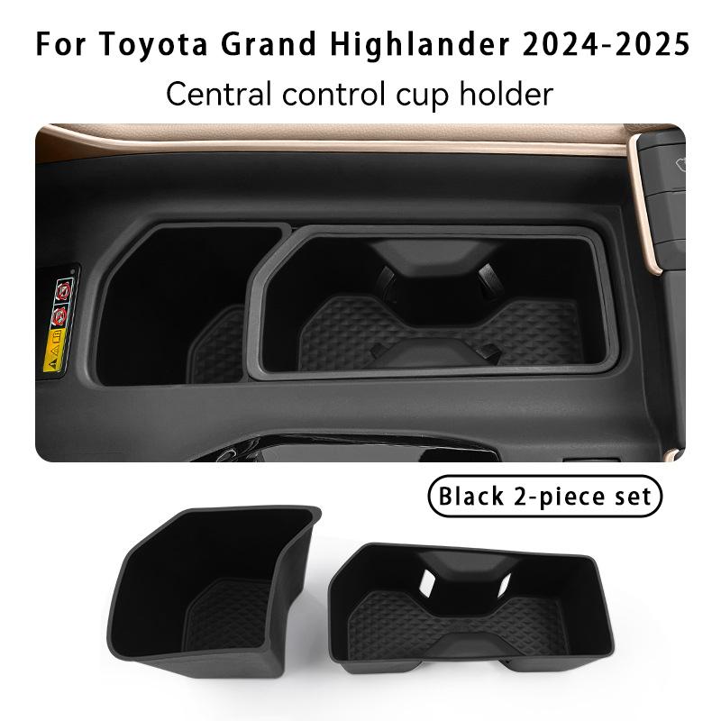 For Toyota Grand Highlander 2024-2025 Central Control Water Cup Holder Silicone Black Car Seat Water Drinks Holder Storage Box