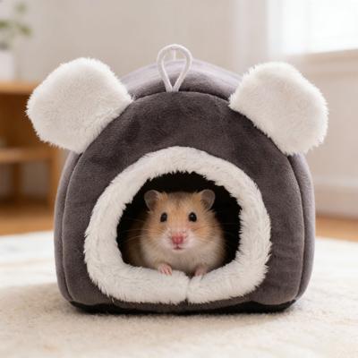Плюшевый домик для хомяка с ушками медвежонка, зимний теплый, для морской свинки, крысы, шиншиллы, кролика, попугая, белок, лежанка, гнездо, пещера для мелких животных, спальное гнездо