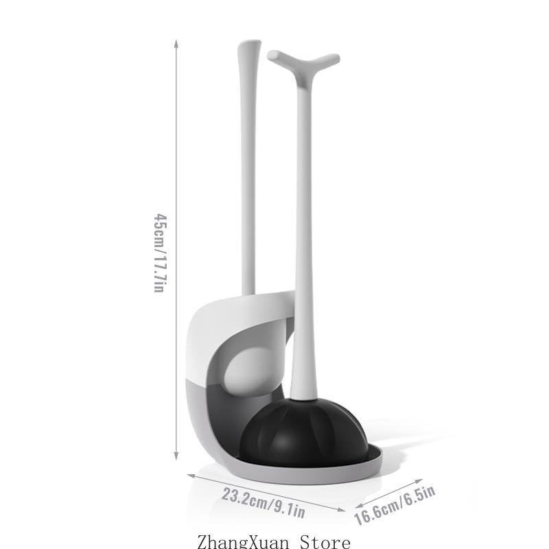 Toilet Cleaning & Clogging Tool 2-in-1 Plastic Toilet Plunger & Bowl Brush Combo 3XUF