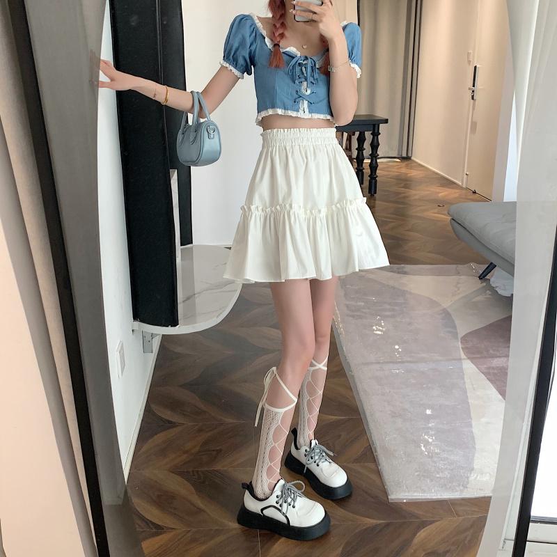 HOUZHOU мини-юбки женские Kawaii милые лоскутные плиссированные юбки с высокой талией корейская мода в консервативном стиле