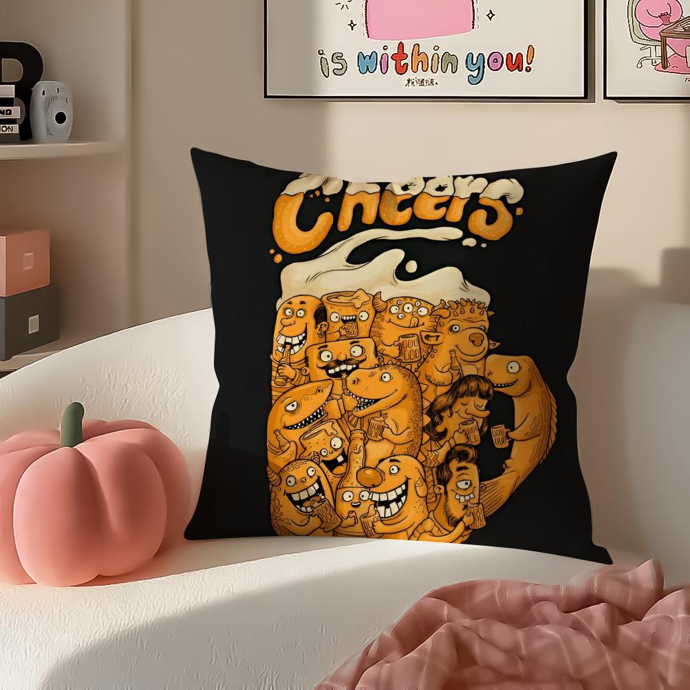 Rustic Cozy Art Beer Wine Retro Style Cushion Cover Pillowcase Short Plush Invisible zipper Room Sofa Cushion Cover