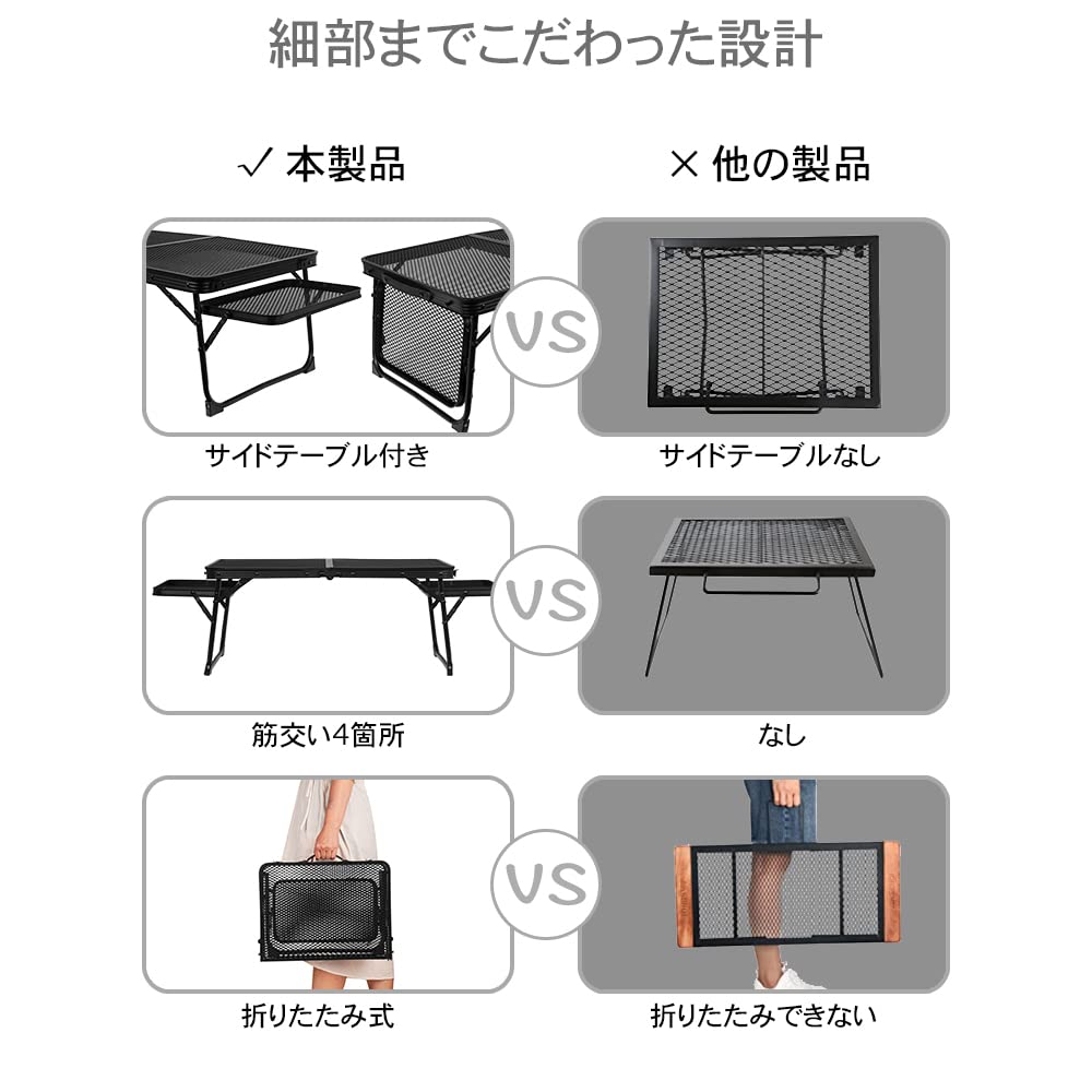 UPF Кемпинговый стол с сетчатой стороной, складной, компактный, низкий, складной, для мини-обогрева, костра, для барбекю, алюминиевый, грузоподъемность, для кемпинга в одиночку