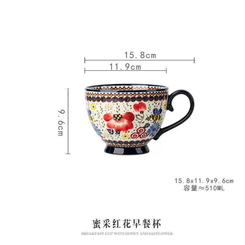 Расписанная вручную керамическая суповая миска с подносом для закусок, винтажный цветочный рельефный дизайн, можно использовать в микроволновой печи, большая ручка и толстое дно, идеально подходит для хлопьев, орехов